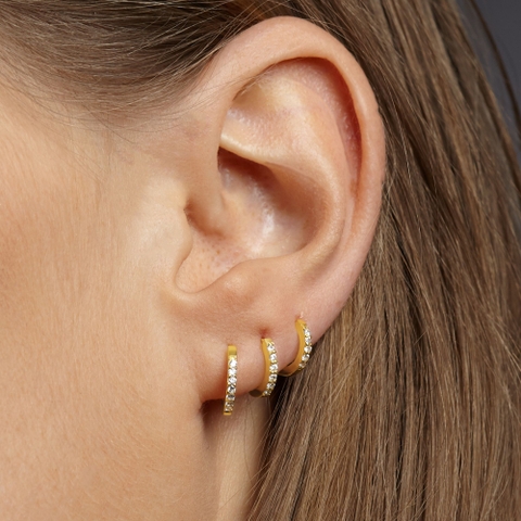 Khuyên Tai Tròn Bạc 925 Đính Đá Spark Zirconia Hoop - VCE05 - Hover