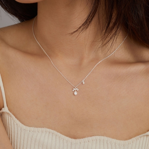 Dây Chuyền Bạc 925 Hình Nơ Treo Trái Tim Đính Đá CARA LUNA - Heart Bow Tie - VGN20 - Hover
