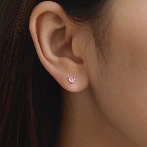 Quà Tặng 8/3 (1 Cái) Khuyên Tai Bạc 925 Flat Back Trái Tim Đá Hồng - VCE530-L - Hover