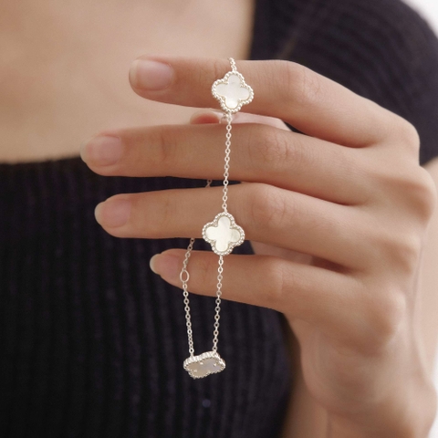 Lắc Tay Bạc 925 Cỏ 4 Lá Khảm Trai Tự Nhiên - VCB516 - Hover