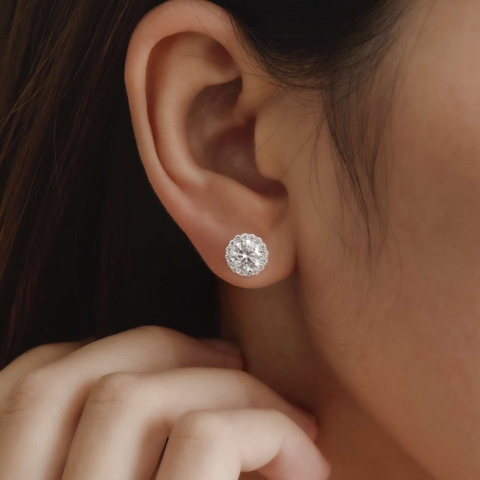 Khuyên Tai Bạc 925 Nụ Tròn Kim Cương Moissanite - VCE534-MS - Hover