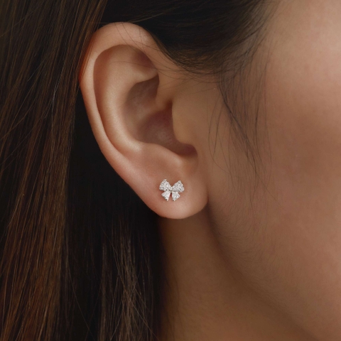 (1 Cái) Khuyên Tai Bạc 925 Flat Back Nơ Đính Đá - VCE536-L - Hover