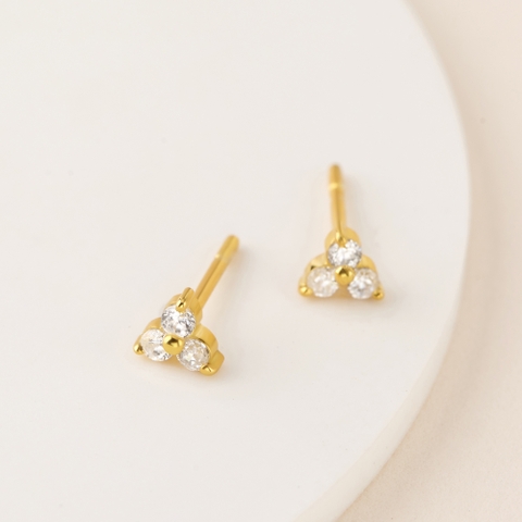 (1 cái) Khuyên Tai Bạc 925 Dáng Nụ Hình Hoa 3 Cánh Đính Đá Tiny Stud-VCE09-L