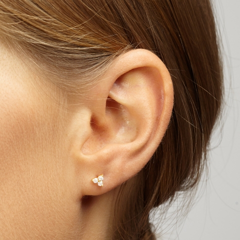 (1 cái) Khuyên Tai Bạc 925 Dáng Nụ Hình Hoa 3 Cánh Đính Đá Tiny Stud-VCE09-L - Hover