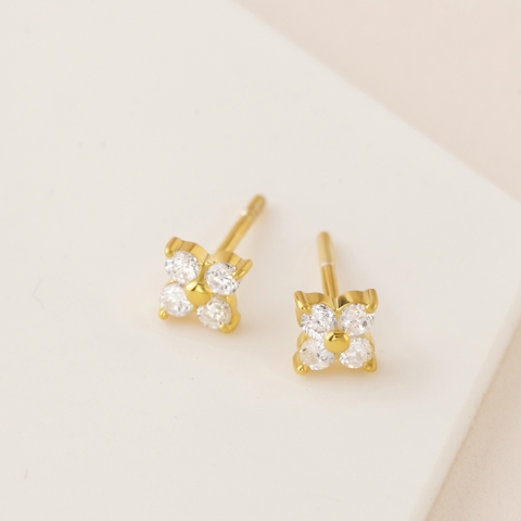 (1 cái) Khuyên Tai Bạc 925 Dáng Nụ Hình Cỏ 4 Lá/ Hoa 4 Cánh Đính Đá Tiny Stud-VCE08-L - Hover
