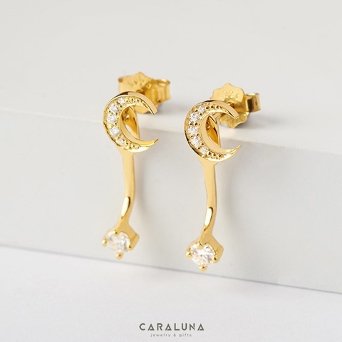 (1 cái) Hoa Tai Bạc 925 Không Dây Trăng và Sao Floating Stars & Moon Đính Đá Jacket Earrings-BE93-L
