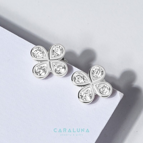 Bông Tai Bạc 925 Cỏ 4 Lá Đính Đá - 4 Leaf Clover - VYE28