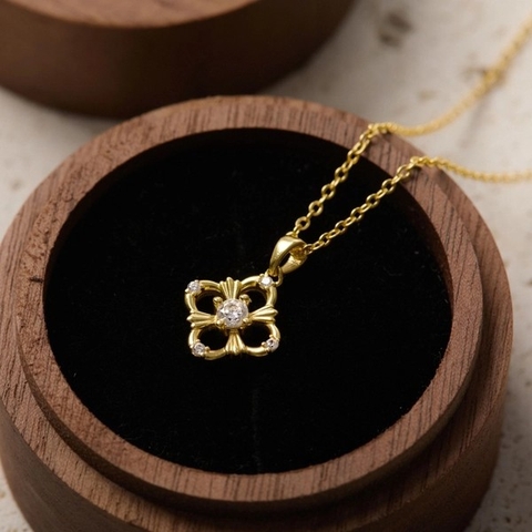 Dây Chuyền Bạc 925 Cỏ 4 Lá Đính Đá Lucky Clover - VCN45