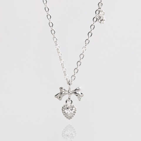 Dây Chuyền Bạc 925 Nơ Treo Trái Tim Đính Đá - Heart Bow Tie - VGN20