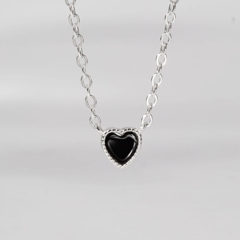 Dây Chuyền Bạc 925 Mặt Trái Tim Đá Onyx Đen Tự Nhiên - VCN509