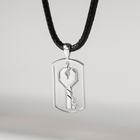 Dây Chuyền Đôi Cho Nam Bạc 925 Chìa Khóa Dây Da Heart Lock - VYN69