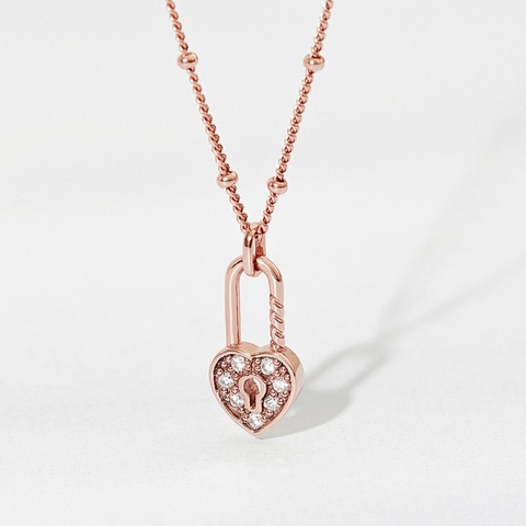 Dây Chuyền Đôi Nữ Bạc 925 Khóa Trái Tim Đính Đá Heart Lock - VYN58