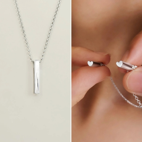 Dây Chuyền Đôi Cho Nữ Bạc 925 Thanh Trụ Bạc Thẳng Đáy Trái Tim - VYN79