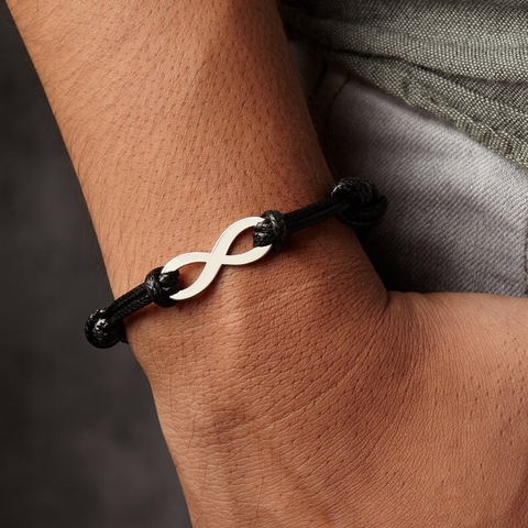 Lắc Tay Bạc 925 Vô Cực Classic Dây Da Nam Tính - VYB76 - Hover