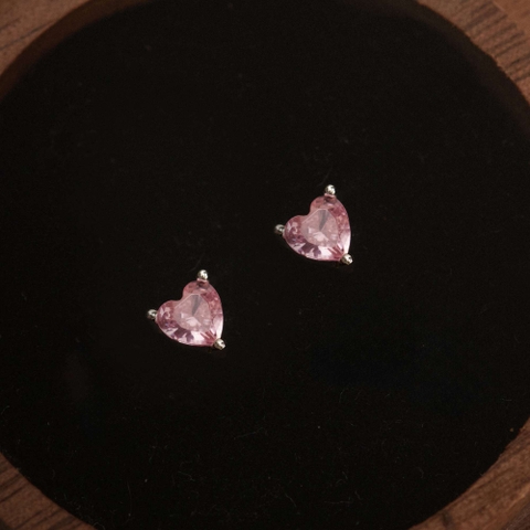 Quà Tặng 8/3 (1 Cái) Khuyên Tai Bạc 925 Flat Back Trái Tim Đá Hồng - VCE530-L