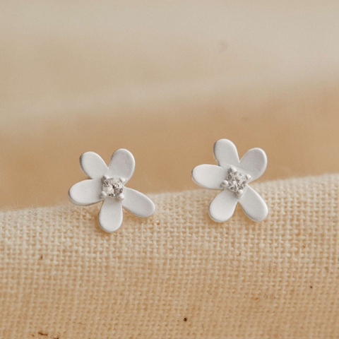 (1 Cái) Khuyên Tai Bạc 925 Flat Back Hoa 5 Cánh Nụ Đính Đá - VCE535-L