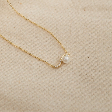 Dây Chuyền Bạc 925 Lượn Sóng Ngẫu Hứng Đính Khảm Trai Tự Nhiên - VCN515