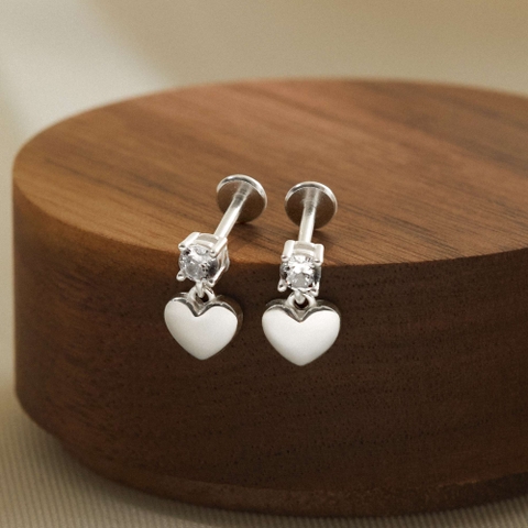 Quà Tặng 8/3 (1 Cái) Khuyên Tai Bạc 925 Flat Back Hình Trái Tim Đính Đá Nụ - VCE538-L