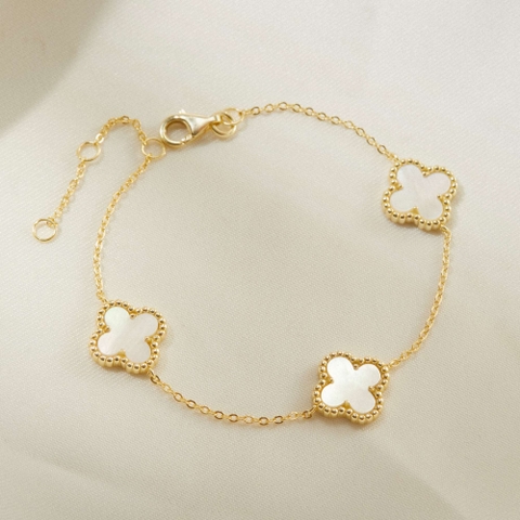 Quà Tặng 8/3 Lắc Tay Bạc 925 Cỏ 4 Lá Khảm Trai Tự Nhiên - VCB516