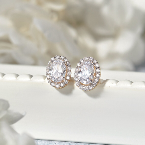 Hoa Tai Bạc 925 Nụ Oval Đính Đá - Bling Classic - VCE04