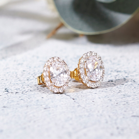 Hoa Tai Bạc 925 Nụ Oval Đính Đá - Bling Classic - VCE04 - Hover