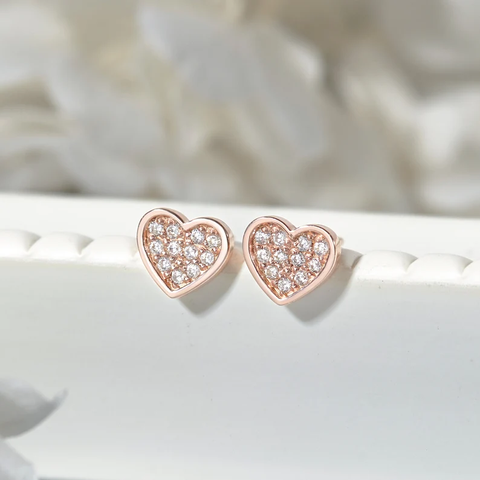 Bông Tai Bạc 925 Nụ Trái Tim Đính Đá Love Heart - VYE29