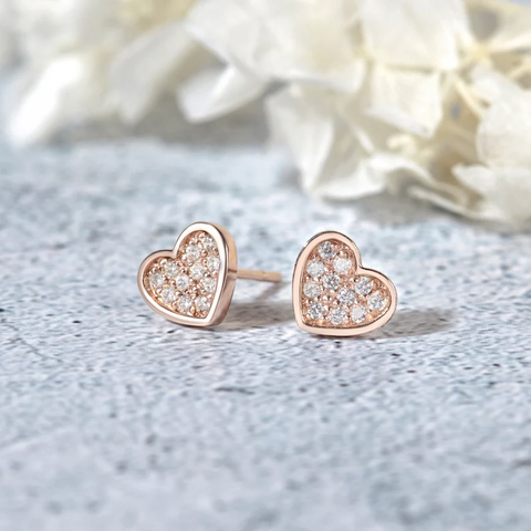 Bông Tai Bạc 925 Nụ Trái Tim Đính Đá Love Heart - VYE29 - Hover