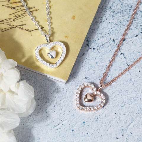 Dây Chuyền Bạc 925 Trái Tim Đính Đá Gắn Charm Tim - Love Heart - VYN40 - Hover