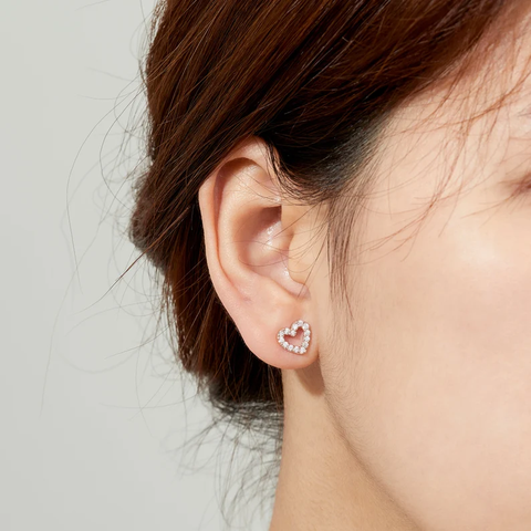 (1 cái) Bông Tai Bạc 925 Nụ Trái Tim Đính Đá Love Heart-VYE33-L - Hover