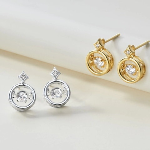 Khuyên Tai Bạc 925 Tròn Đá Nhảy Ngôi Sao Star Dancing Stone - VCE46