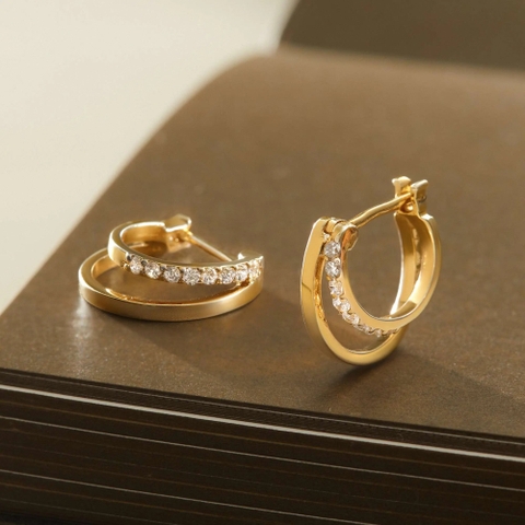 Khuyên Tai Hoop Bạc 925 2 Vòng To Nhỏ Đính Đá - ODE111
