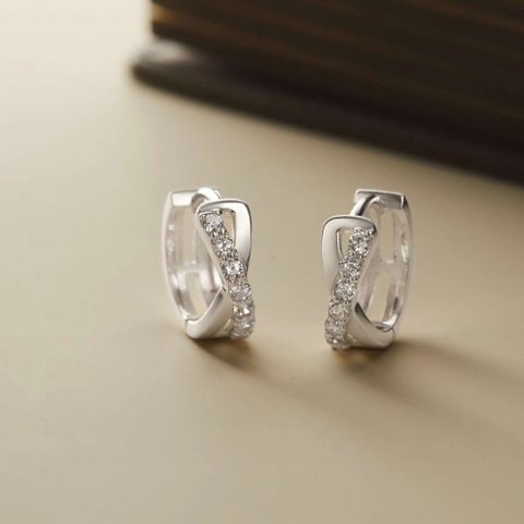 Khuyên Tai Hoop Bạc 925 Xoắn X Classic Đính Đá	- ODE381