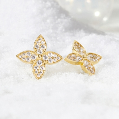 Khuyên Tai Nụ Bạc 925 Cỏ 4 Lá Đính Đá Stud Lady Clover - VUE03-1