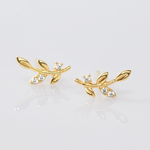 Khuyên Vành Tai Bạc 925 Lá Nguyệt Quế Đính Đá Laurel Studs - VCE41