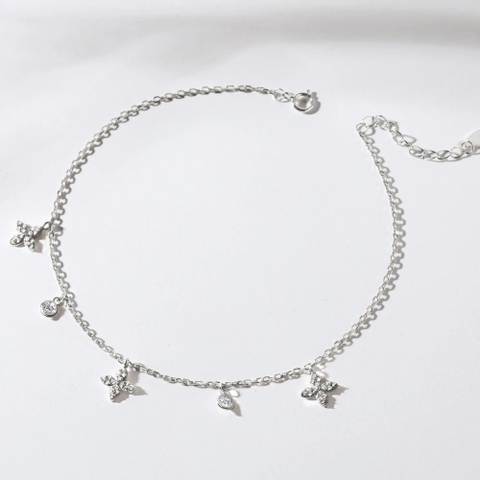 Lắc Chân Bạc 925 Charm Cỏ 4 Lá/ Sao 4 Cánh Xen Kẽ Charm Tròn - VCA500