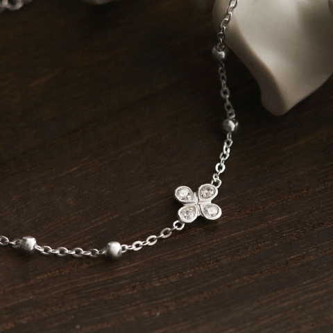 Lắc Chân Bạc 925 Cỏ 4 Lá Đính Đá - 4 Leaf Clover - VYA01