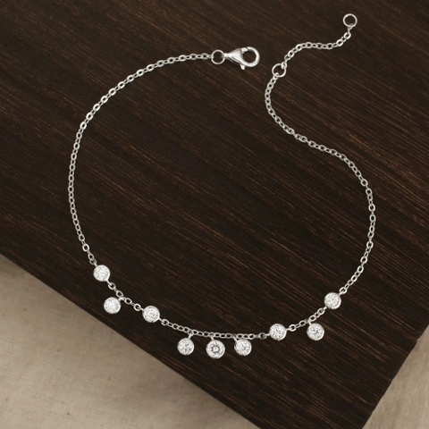 Lắc Chân Bạc 925 Đính 9 Charm Đá Tròn Lấp Lánh - VCA502