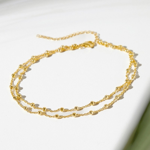 Lắc Chân Bạc 925 Hai Sợi Xích Bi Lớn So Le Double Ball Anklet - VCA03