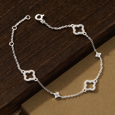 Lắc Tay Bạc 925 Cỏ 4 Lá Mix Charm Sao Lucky Clover - VCB42