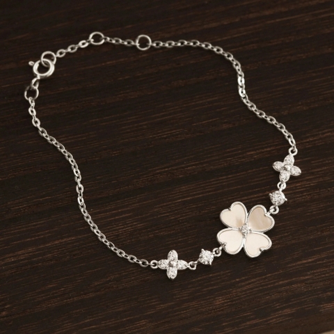 Lắc Tay Bạc 925 Cỏ 4 Lá Trái Tim Ngọc Trai Xà Cừ - VYB75