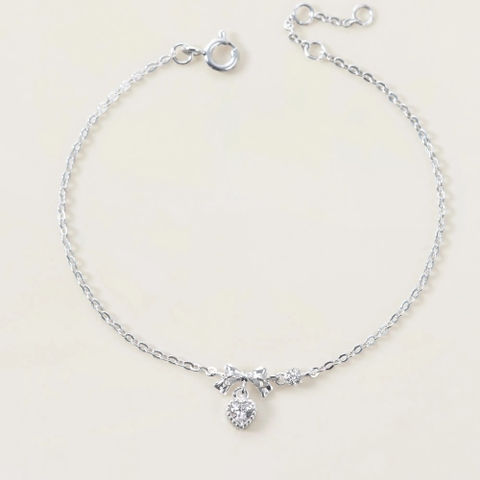 Lắc Tay Bạc 925 Hình Nơ Treo Trái Tim Đính Đá - Heart Bow Tie - VGB14