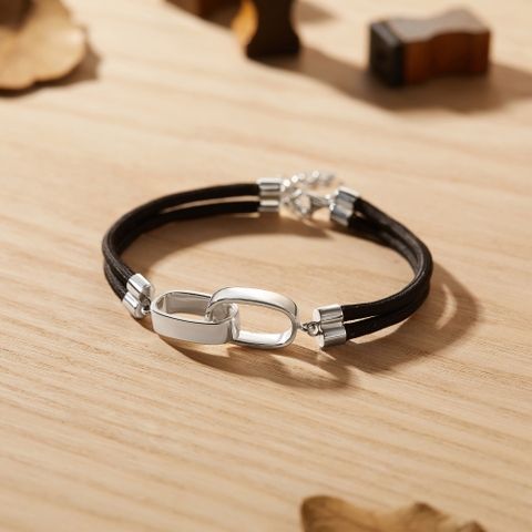 Vòng Tay Bạc 925 Vòng Tròn Lồng Nhau Tình Yêu Gắn Kết Cho Nam Dây Da - Eternity Love