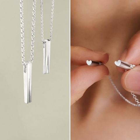 Cặp Dây Chuyền Bạc 925 Trụ Bạc Thẳng Đáy Trái Tim - VYN78 - VYN79