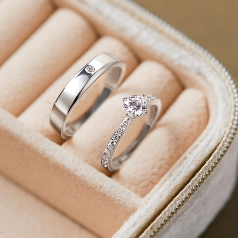 Cặp Nhẫn Đôi Bạc 925 Freesize Đính Đá Nút Thắt & Đá Chìm - VYR15-VYR16