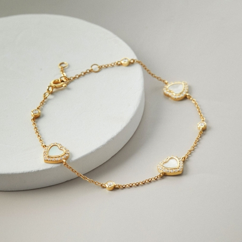 Lắc Tay Bạc 925 Trái Tim Khảm Trai Xà Cừ Lấp Lánh - ODB204