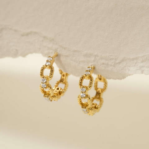 Khuyên Tai Hoop Bạc 925 Xích Vuông Đính Đá - ODE359