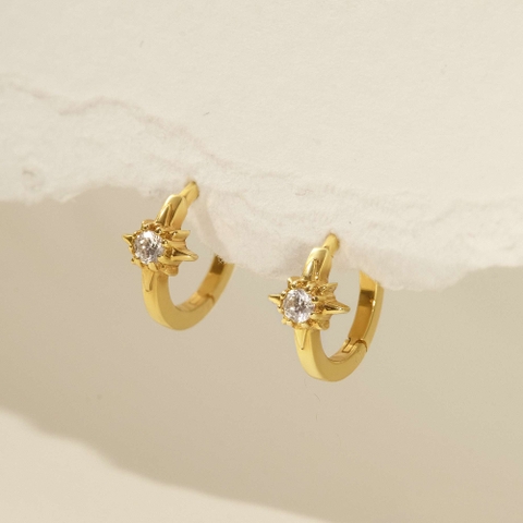 Khuyên Tai Hoop Bạc 925 Sao 8 Cánh Đính Đá - ODE362