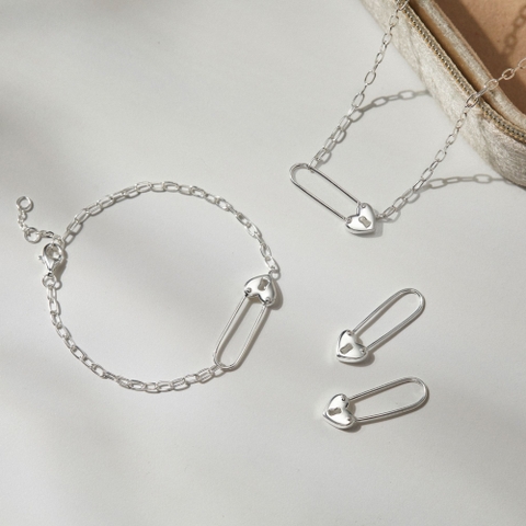 Dây Chuyền Safety Pin Bạc 925 Hình Ghim Cài Đuôi Trái Tim Chữa Lành Tổn Thương - VCN42 - Hover