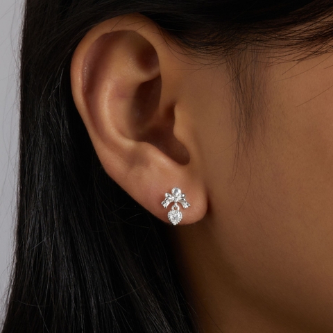Hoa Tai Bạc 925 Hình Nơ Treo Trái Tim Đính Đá CARA LUNA - Heart Bow Tie Stud - VGE20 - Hover