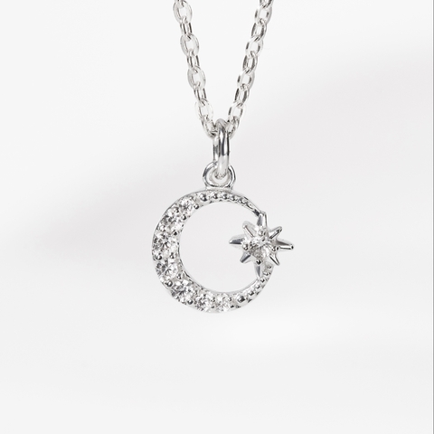 Mặt Dây Chuyền Bạc 925 Hình Trăng Sao Đính Đá Moon Star Pendant - VCP01